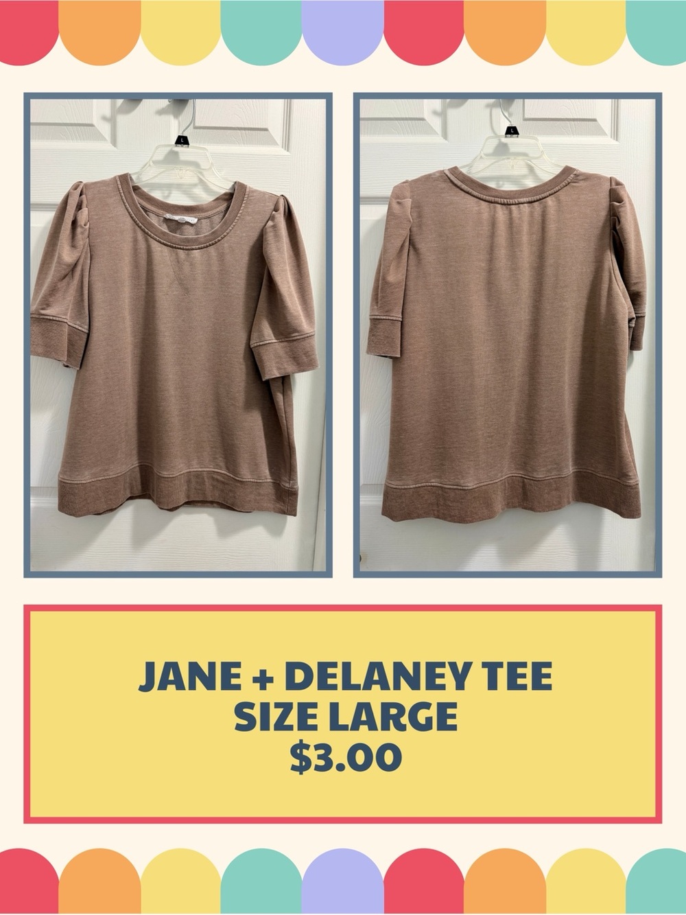Jane and Delancey Short-Sleeve Puff-Sleeve Tee in Taupe Brown